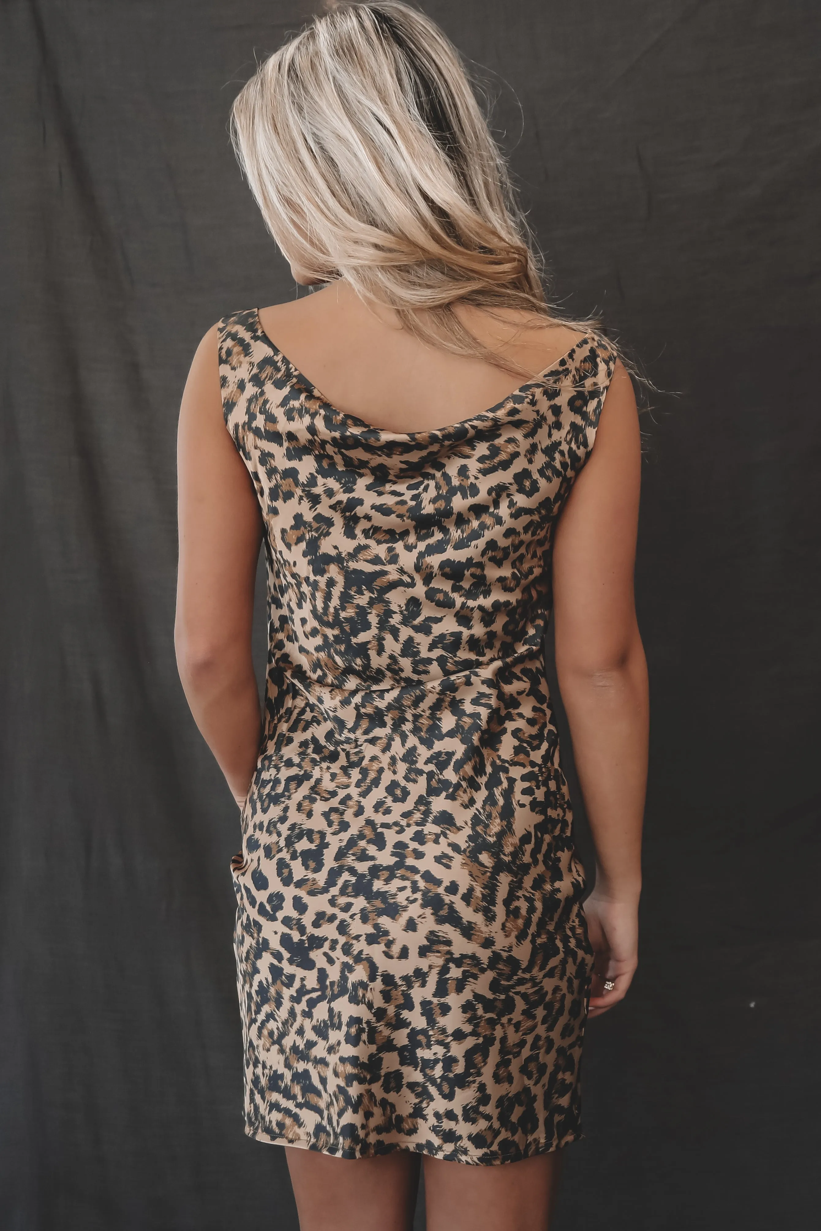 In Charge Of The Room Leopard Cowl Neck Dress