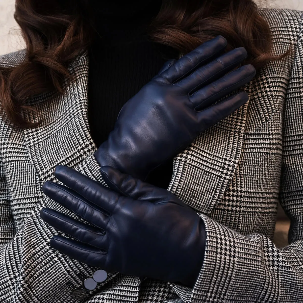 Isabella (navy) - Italian lambskin leather gloves with cashmere lining & touchscreen feature