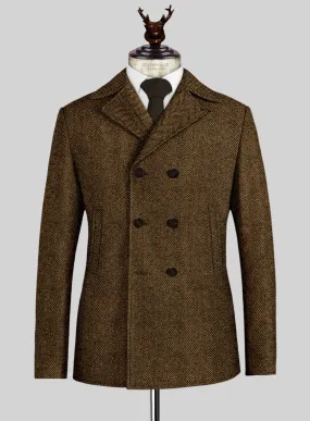 Italian Highlander Mustard Herringbone Tweed Pea Coat