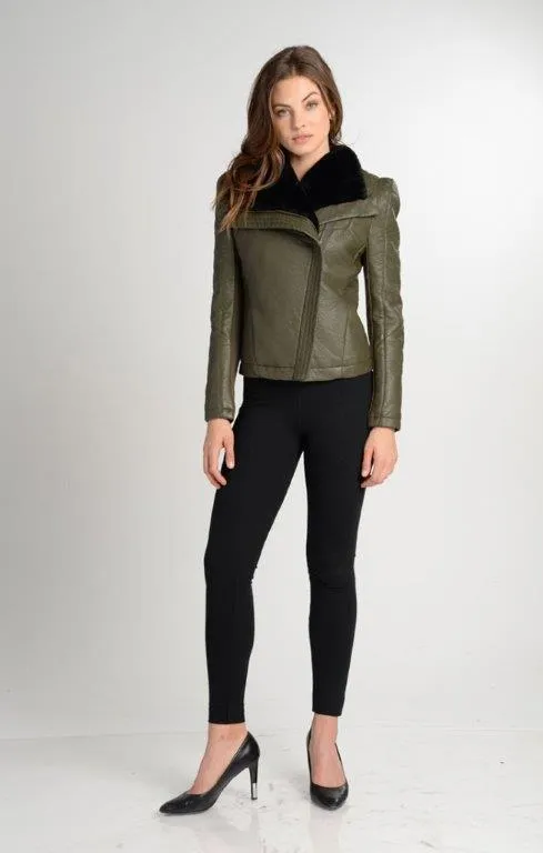 Jada Faux Fur Lined Moto Biker Jacket Coat