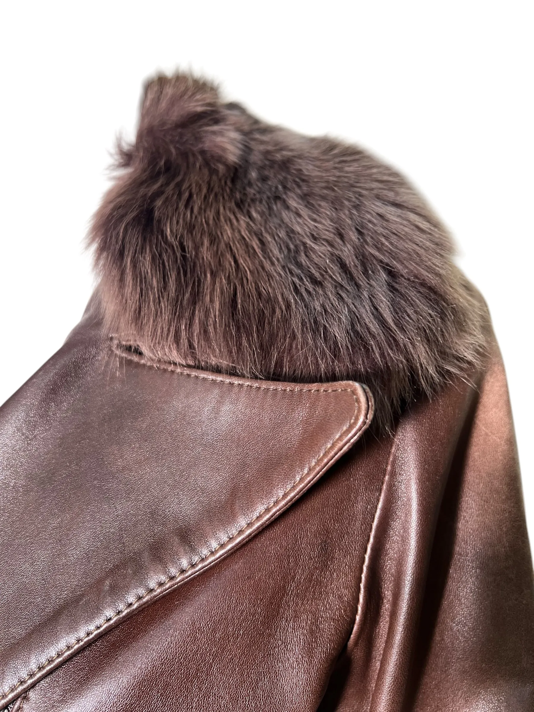 JOSEPH Brown Sheepskin Leather Coat with Fur Collar, NWT