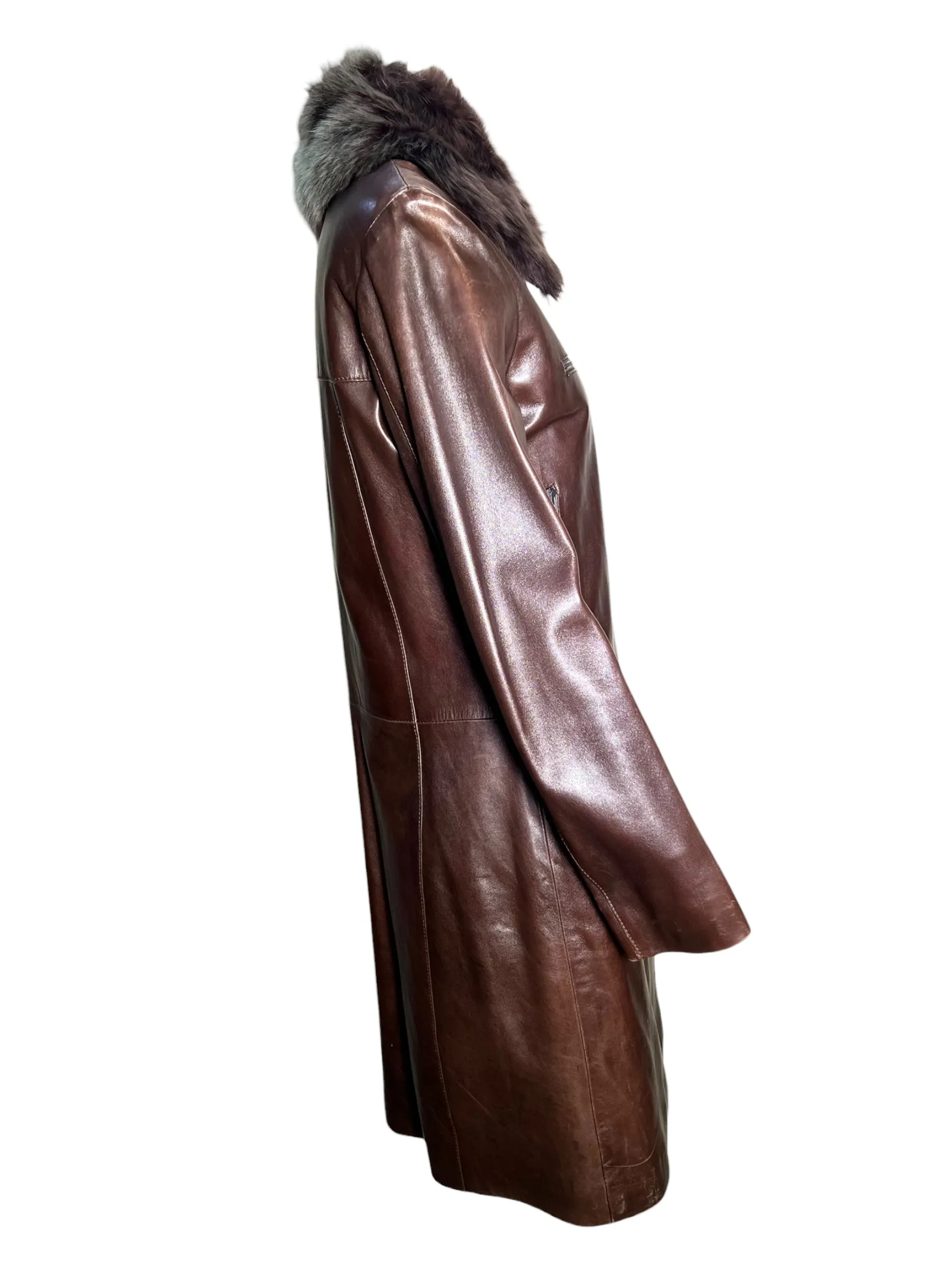 JOSEPH Brown Sheepskin Leather Coat with Fur Collar, NWT