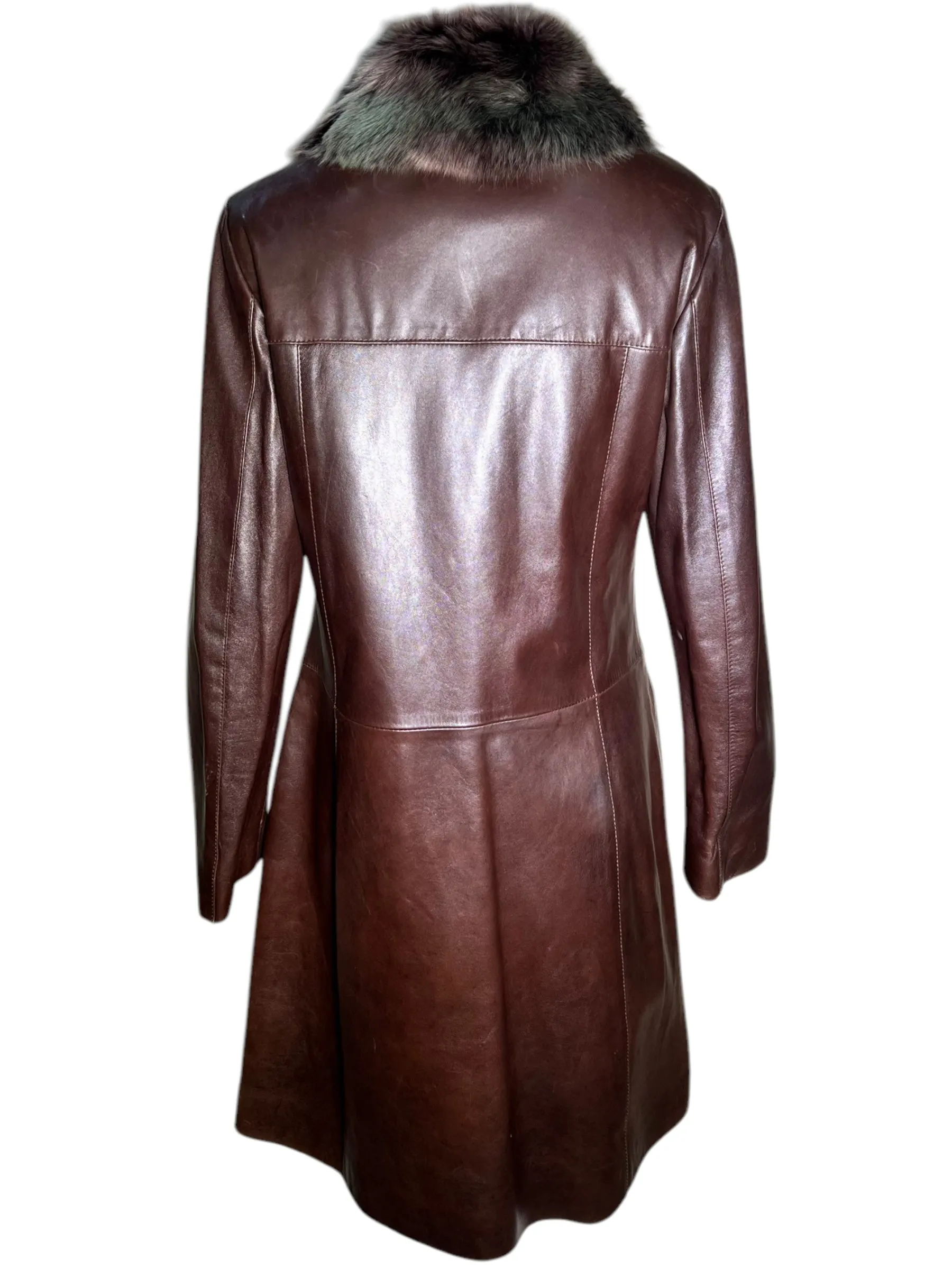 JOSEPH Brown Sheepskin Leather Coat with Fur Collar, NWT