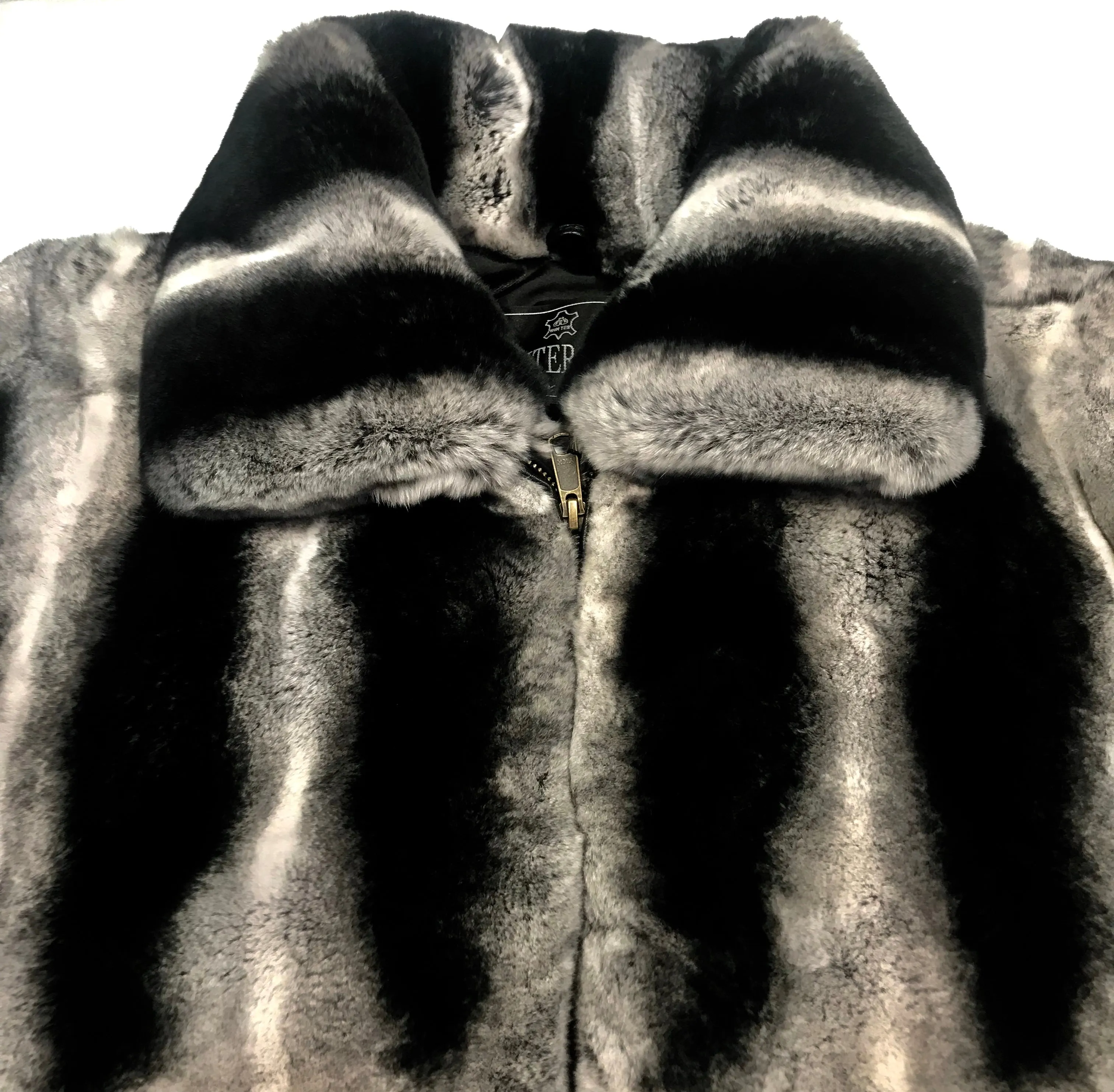 Kashani Grey Black Rex Chinchilla Fur Coat