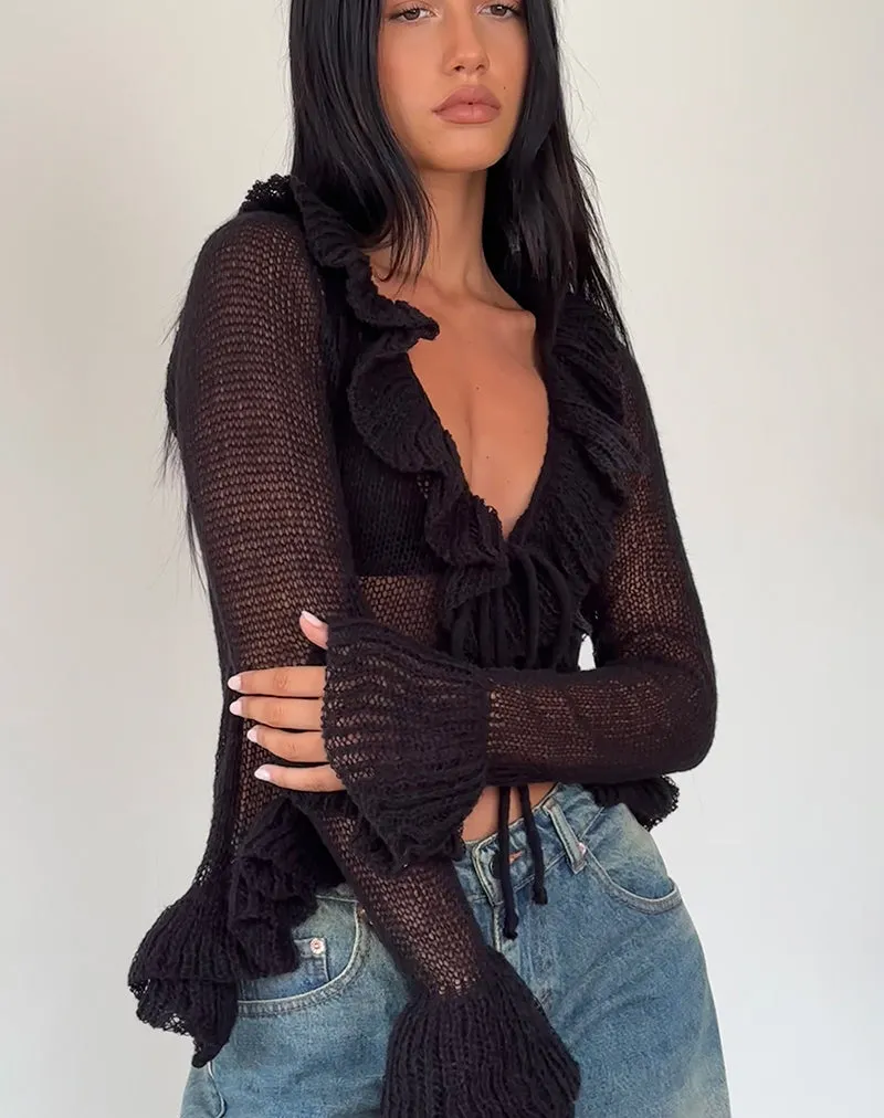 Kendra Ruffle Cardi in Black