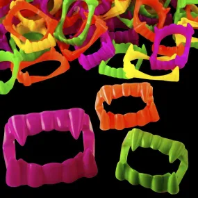 Kicko Neon Vampire Fangs - 144 Pack - Plastic, Assorted Bright Colors - for Halloween