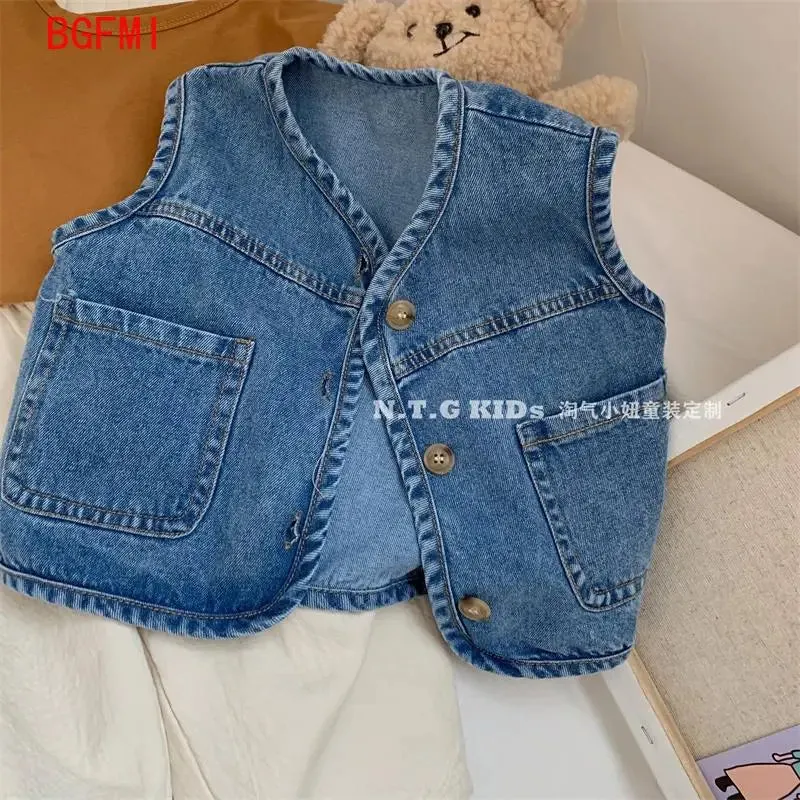 Kids Baby Denim Waistcoat Spring Autumn Boys Girls Sleeveless Casual Vest Toddler Kids Solid Color Versatile Simple Outerwear