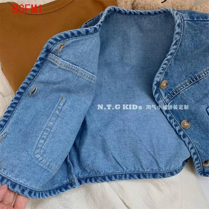 Kids Baby Denim Waistcoat Spring Autumn Boys Girls Sleeveless Casual Vest Toddler Kids Solid Color Versatile Simple Outerwear