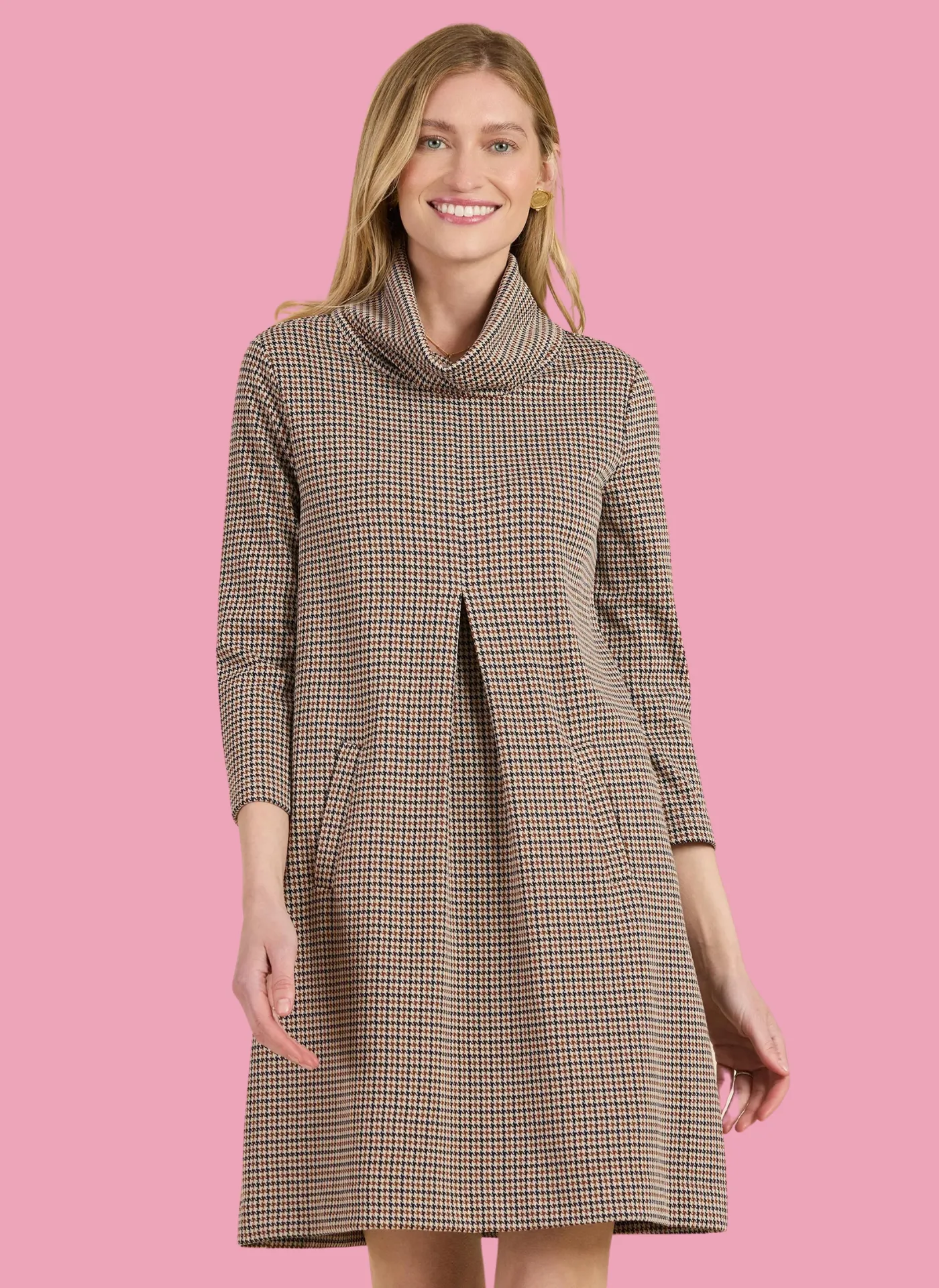 Kim Cowl Dress- Squared Houndstooth