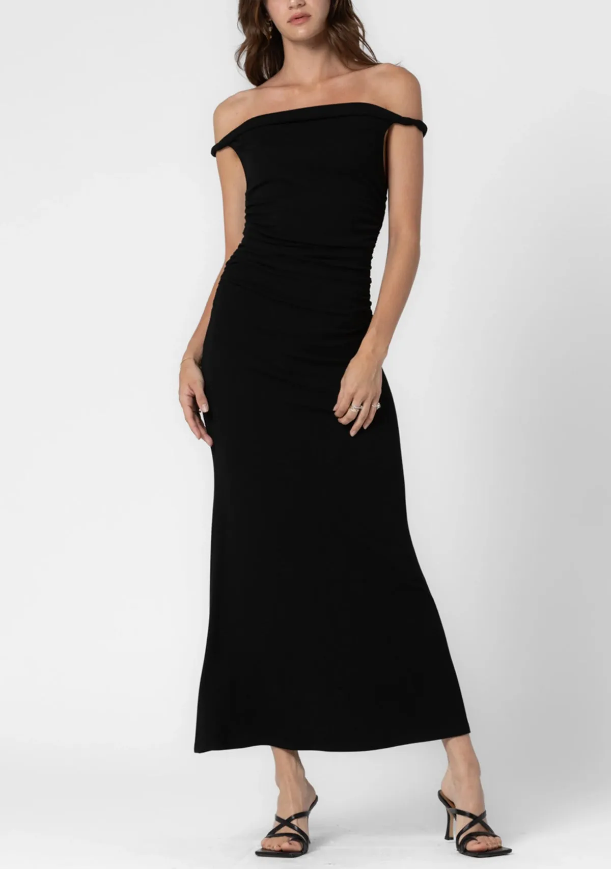 Knit Ribbed Twist Off The Shoulder Long Dress