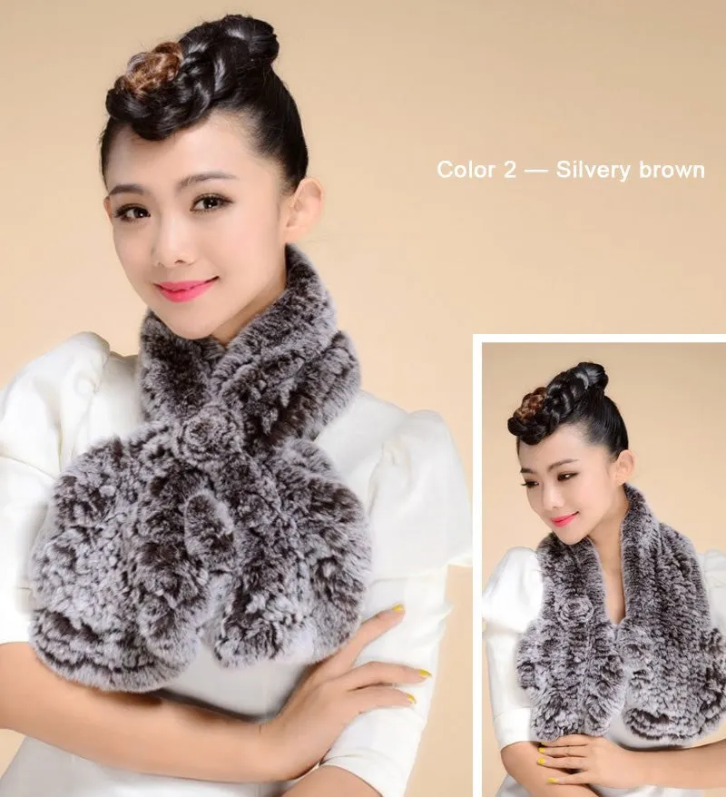 Knitted Real REX Rabbit Fur Scarf Tight Knitted  Wrap Cape Shawl Neck Warmer Women Children Scarf FS14519