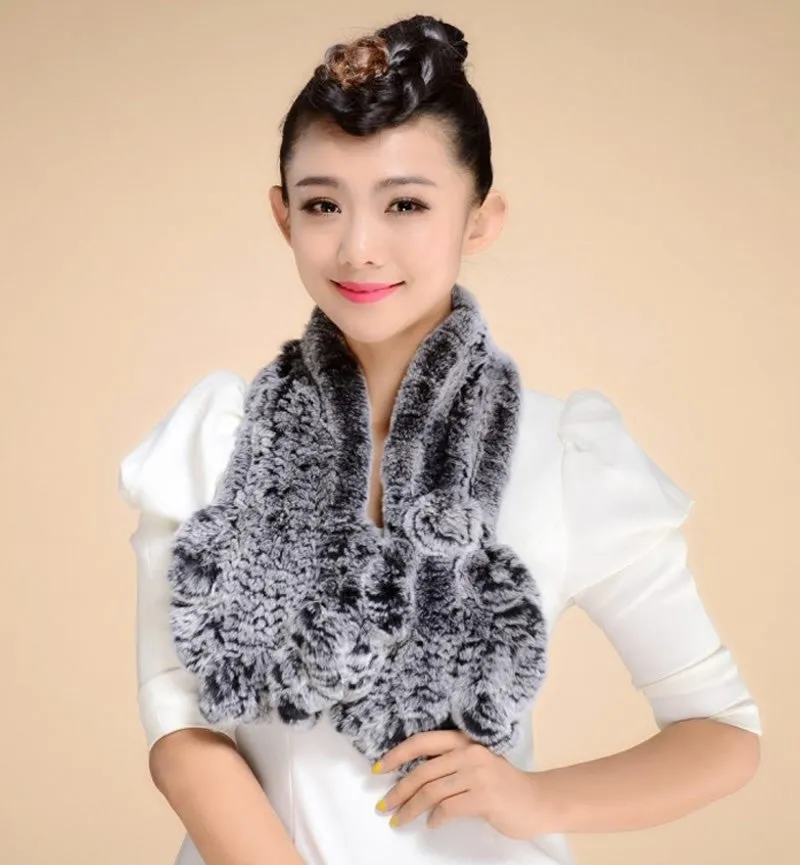 Knitted Real REX Rabbit Fur Scarf Tight Knitted  Wrap Cape Shawl Neck Warmer Women Children Scarf FS14519