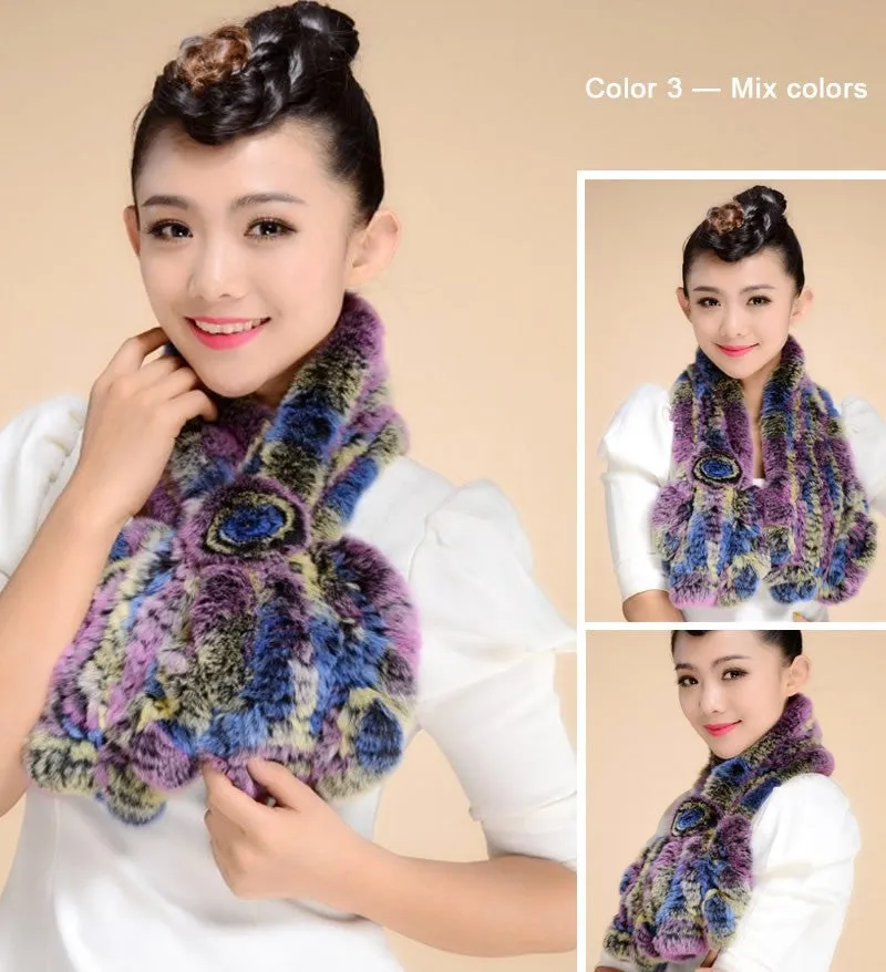 Knitted Real REX Rabbit Fur Scarf Tight Knitted  Wrap Cape Shawl Neck Warmer Women Children Scarf FS14519