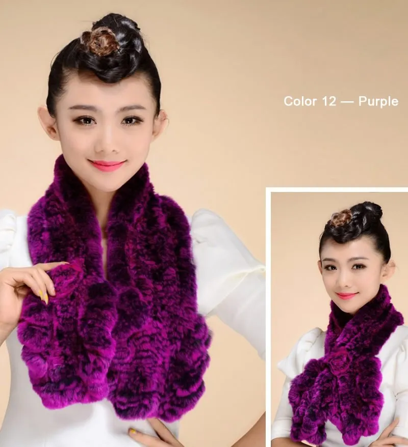 Knitted Real REX Rabbit Fur Scarf Tight Knitted  Wrap Cape Shawl Neck Warmer Women Children Scarf FS14519