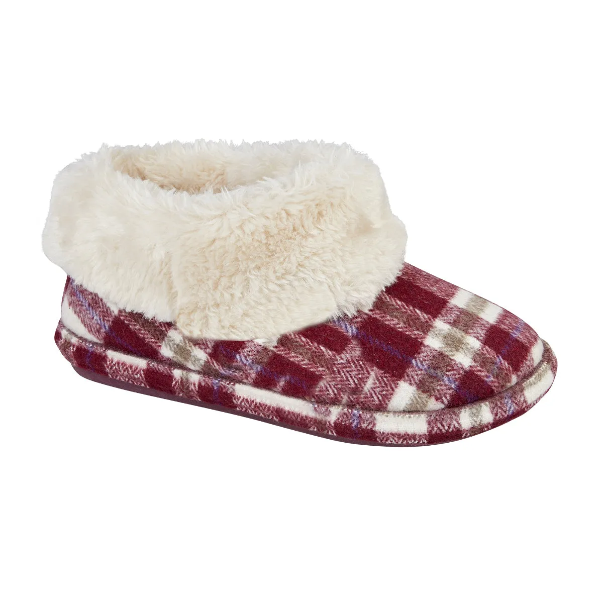 Ladies Tartan Slipper Boots Red