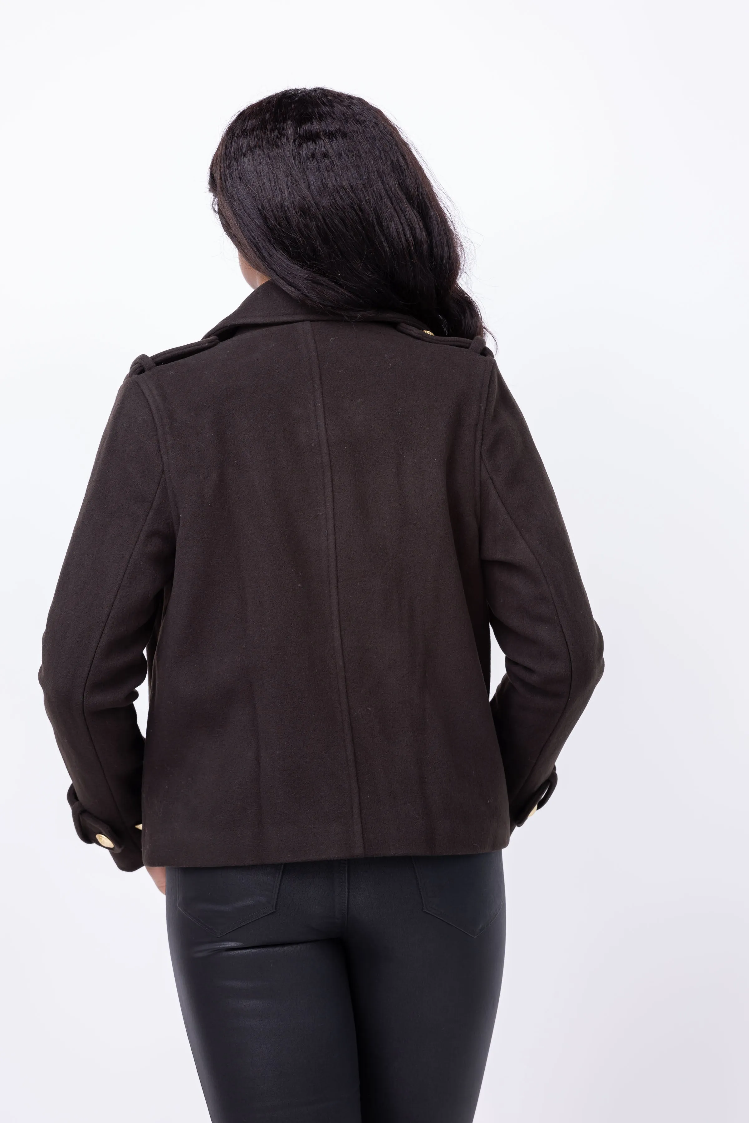 L'Agence Franco Short Military Coat in Dark Chocolate