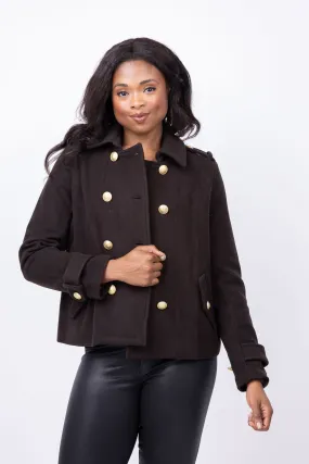 L'Agence Franco Short Military Coat in Dark Chocolate