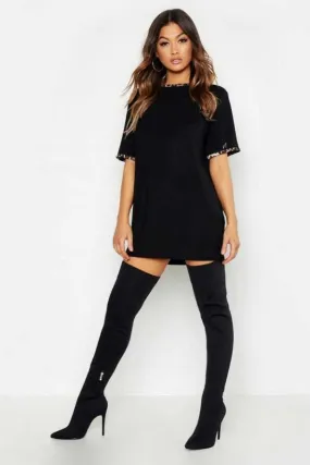 Leopard Print Contrast Trim T-Shirt Dress