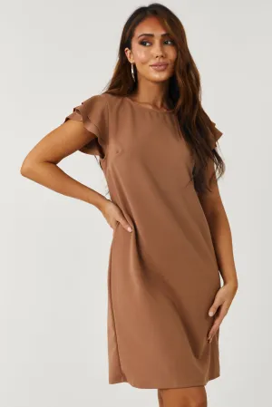 Lily Coffee Ruffle Sleeve Shift Dress