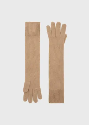 Long knit gloves camel