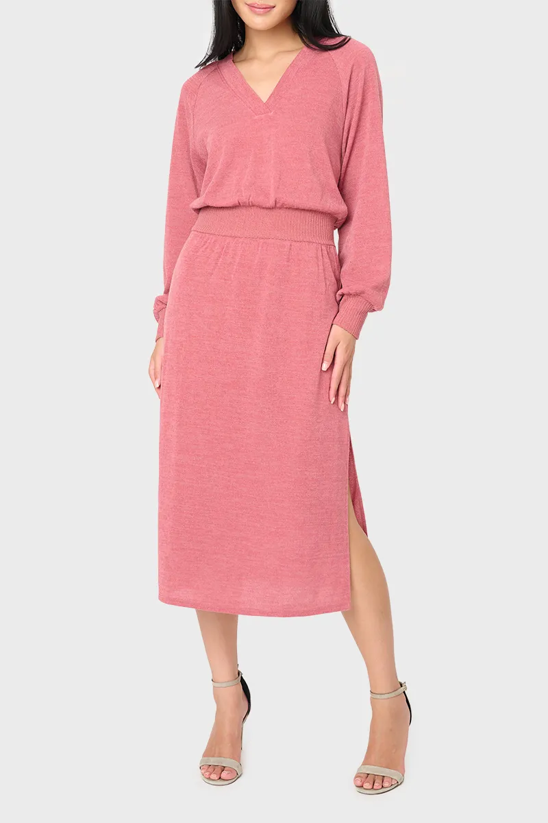 Long Sleeve V-Neck Midi Sweater Dress