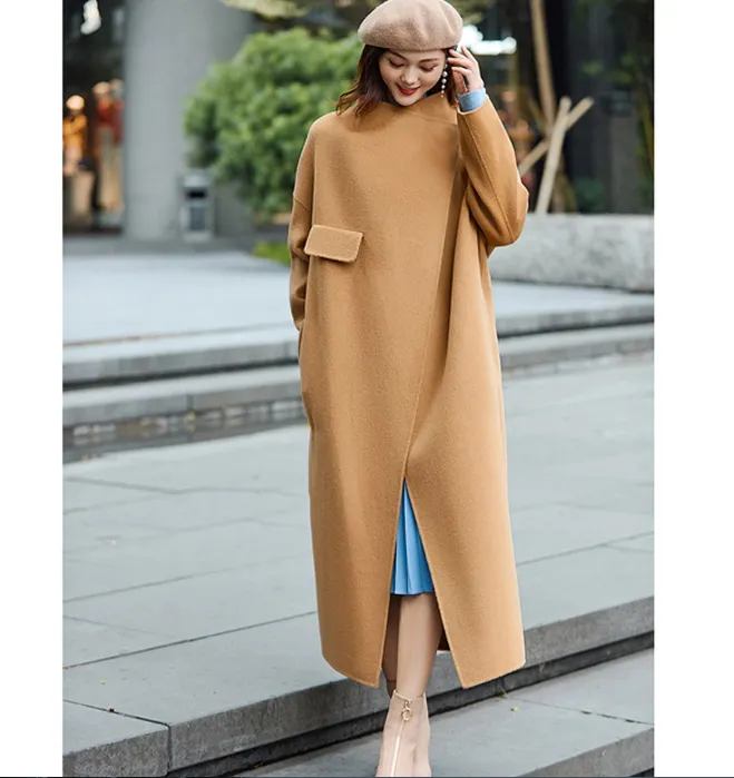 Long Women Woolen Coat Winter Black Long Women Wool Coat/0729