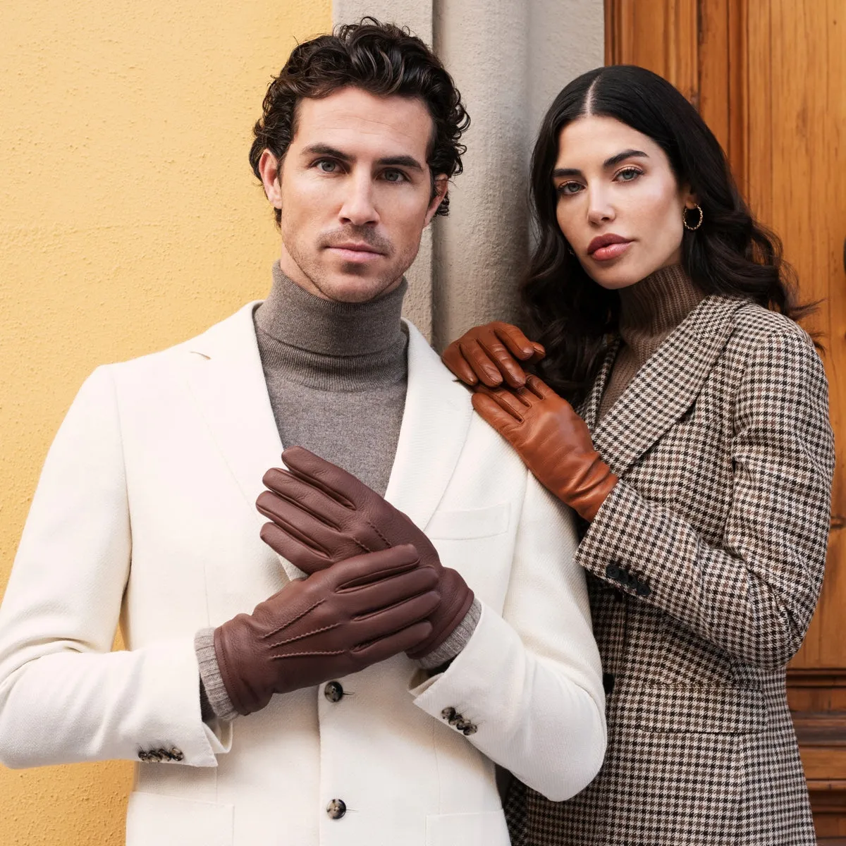 Lorenzo (brown) - Italian gloves made of American deerskin leather with cashmere lining