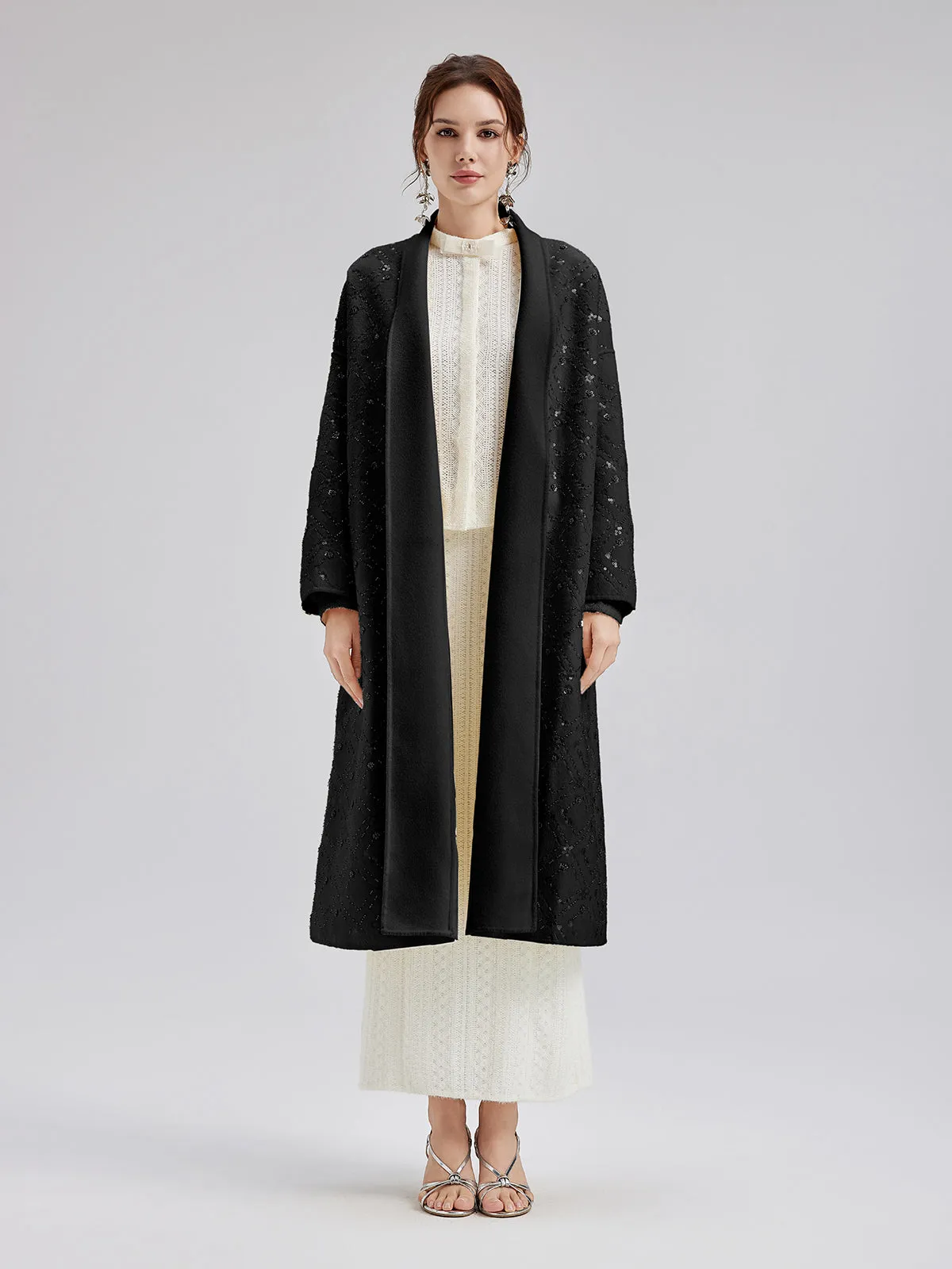 Luxe Beaded Embroidery Wool Coat