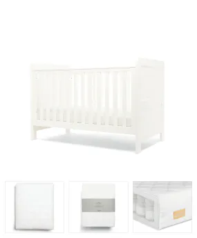 Mamas & Papas Hampden 4 Piece Set with Cotbed, Mattress, Fitted Sheets & Mattress Protector - White (Pre order for March)