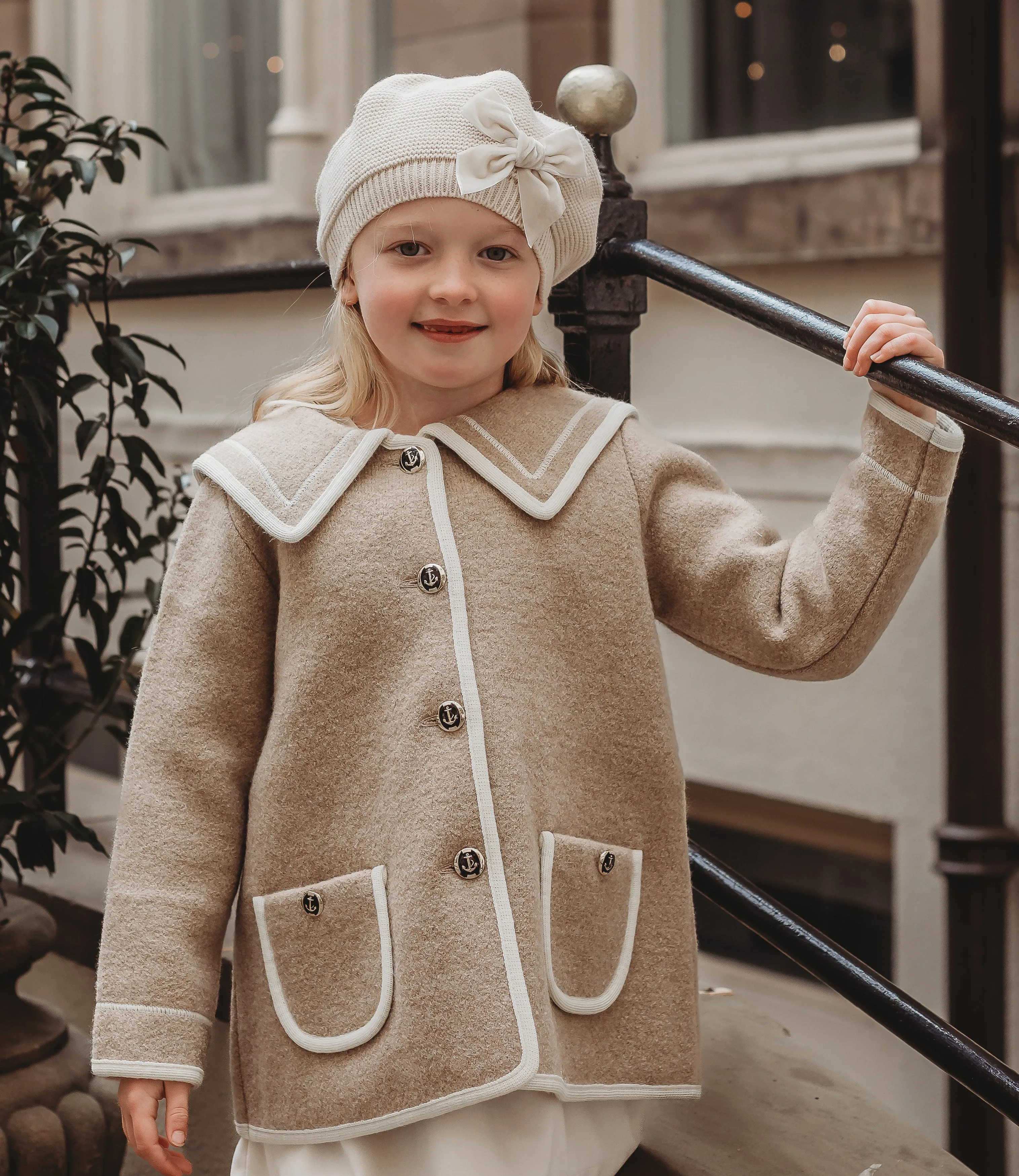 Marae Beige Merino Wool Sailor Coat