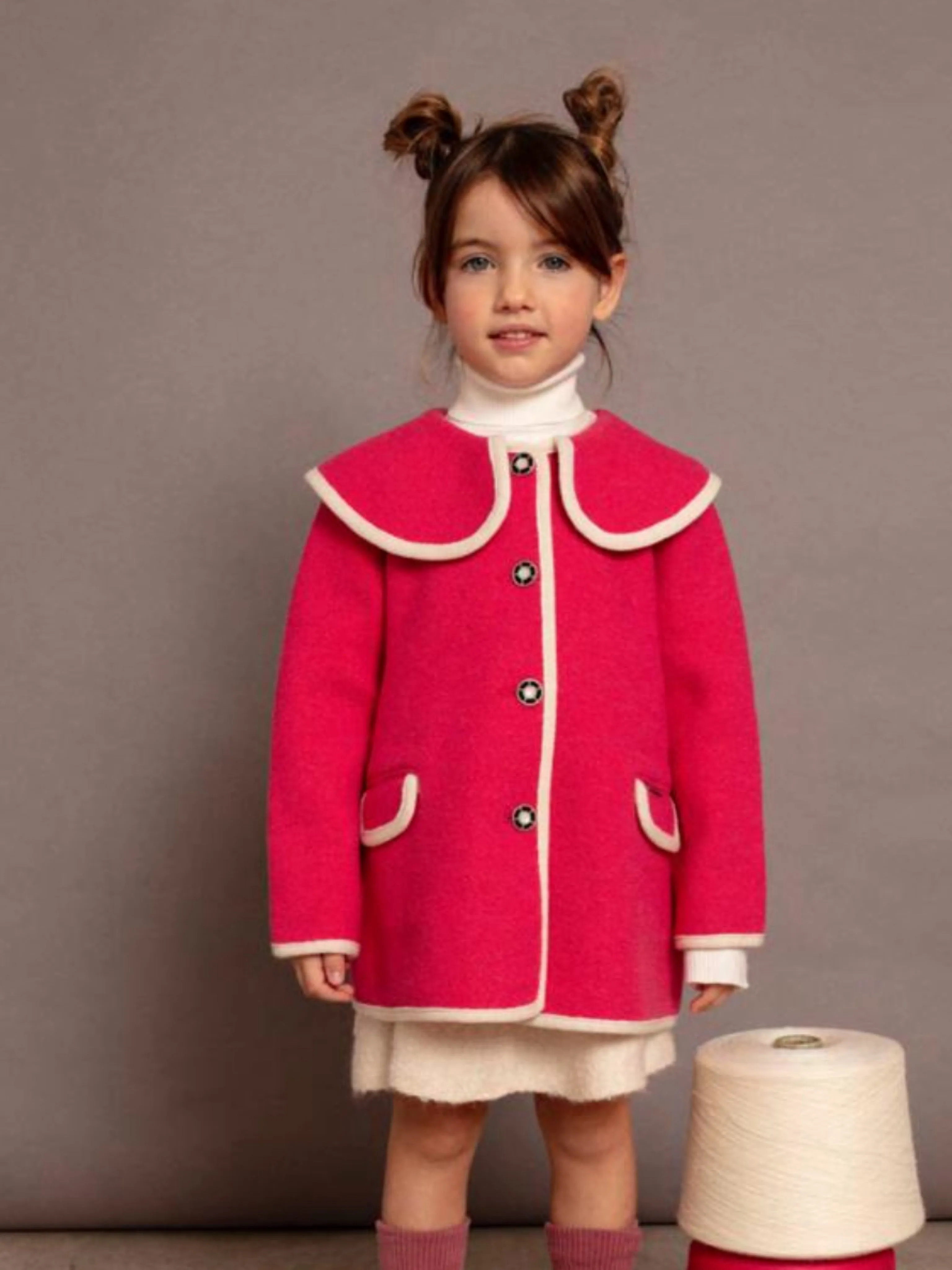 Marae hot pink scallop collar Merino Wool Coat