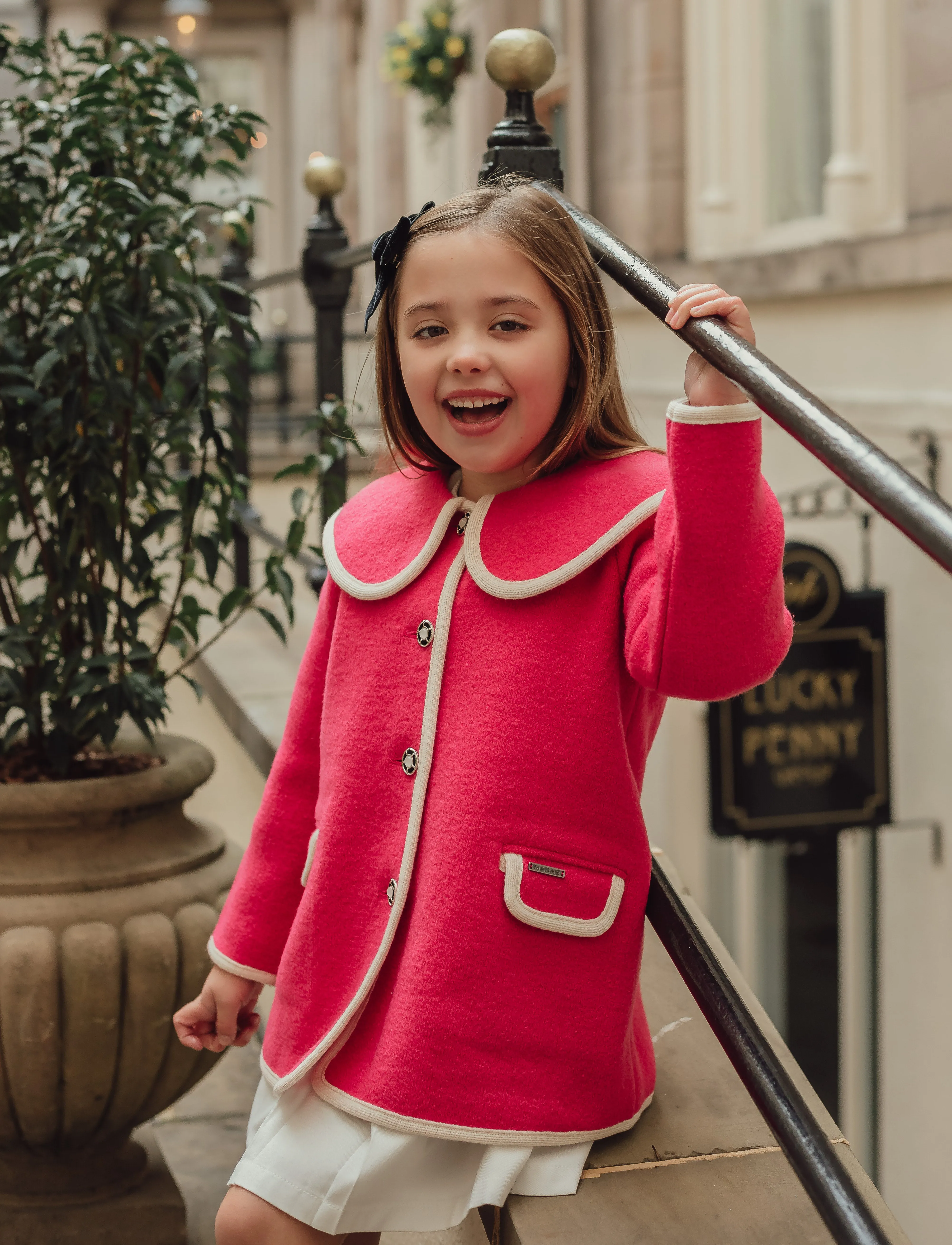 Marae hot pink scallop collar Merino Wool Coat