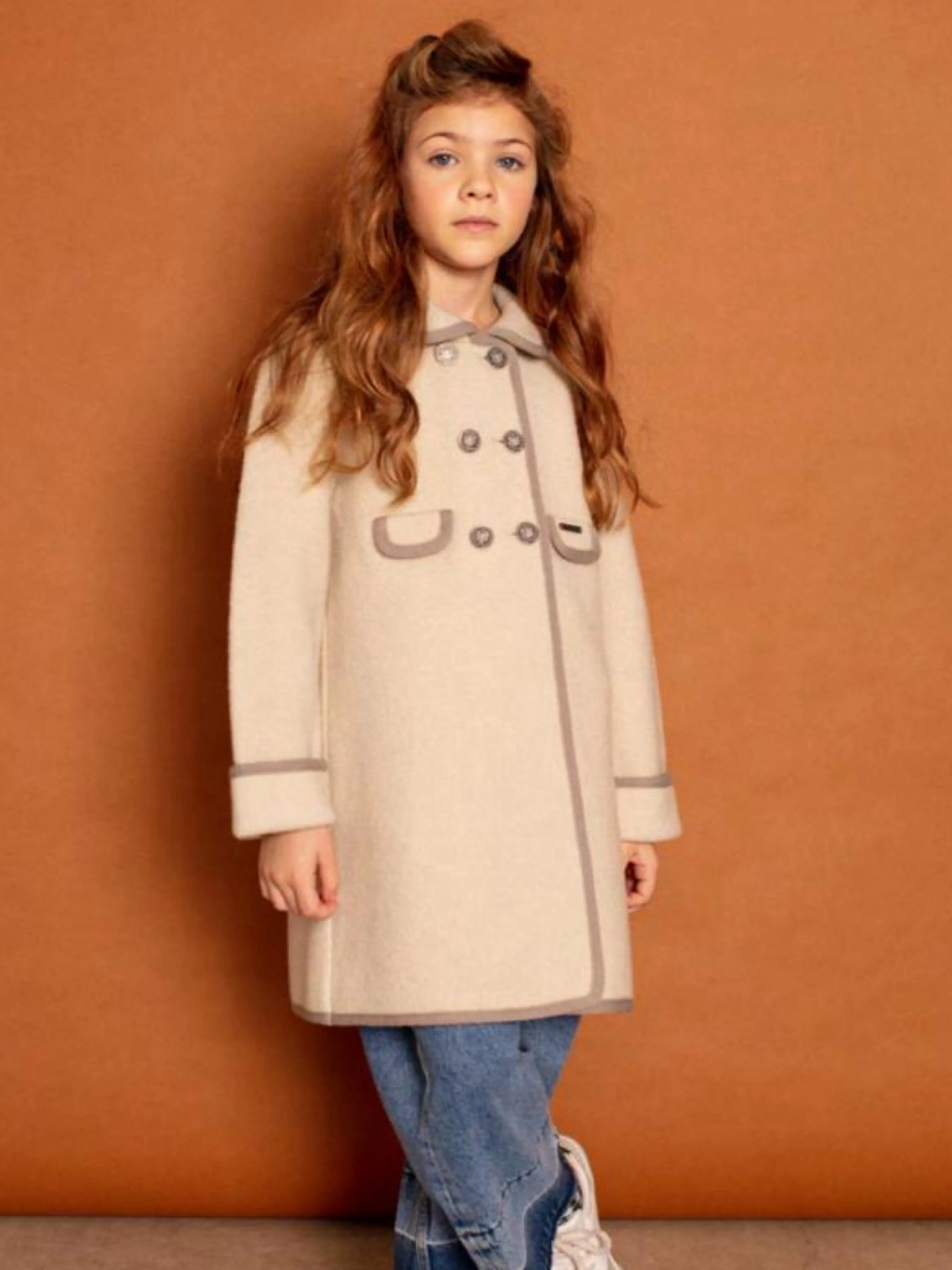 Marae Ivory & Beige Merino Wool Traditional Coat