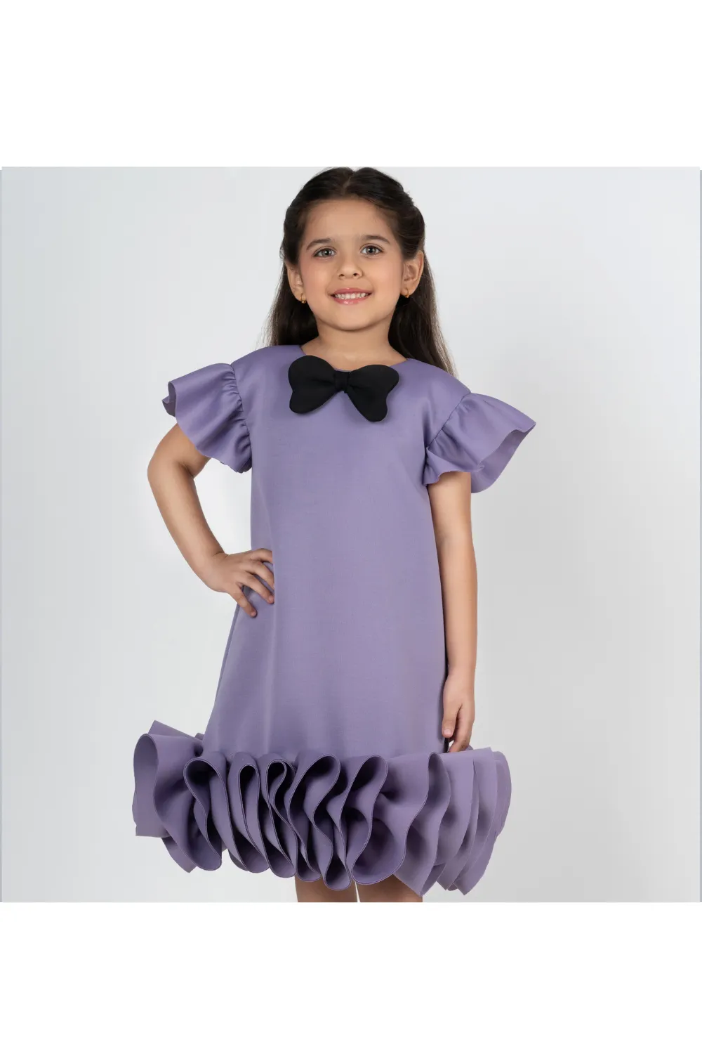 Mauve Bow Ruffle Detailing Neoprene Straight Dress