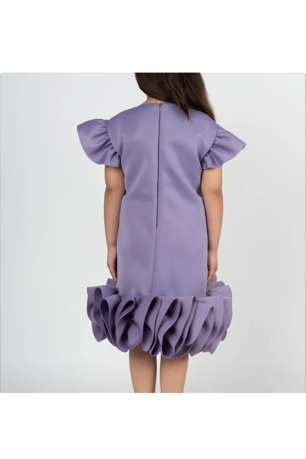 Mauve Bow Ruffle Detailing Neoprene Straight Dress