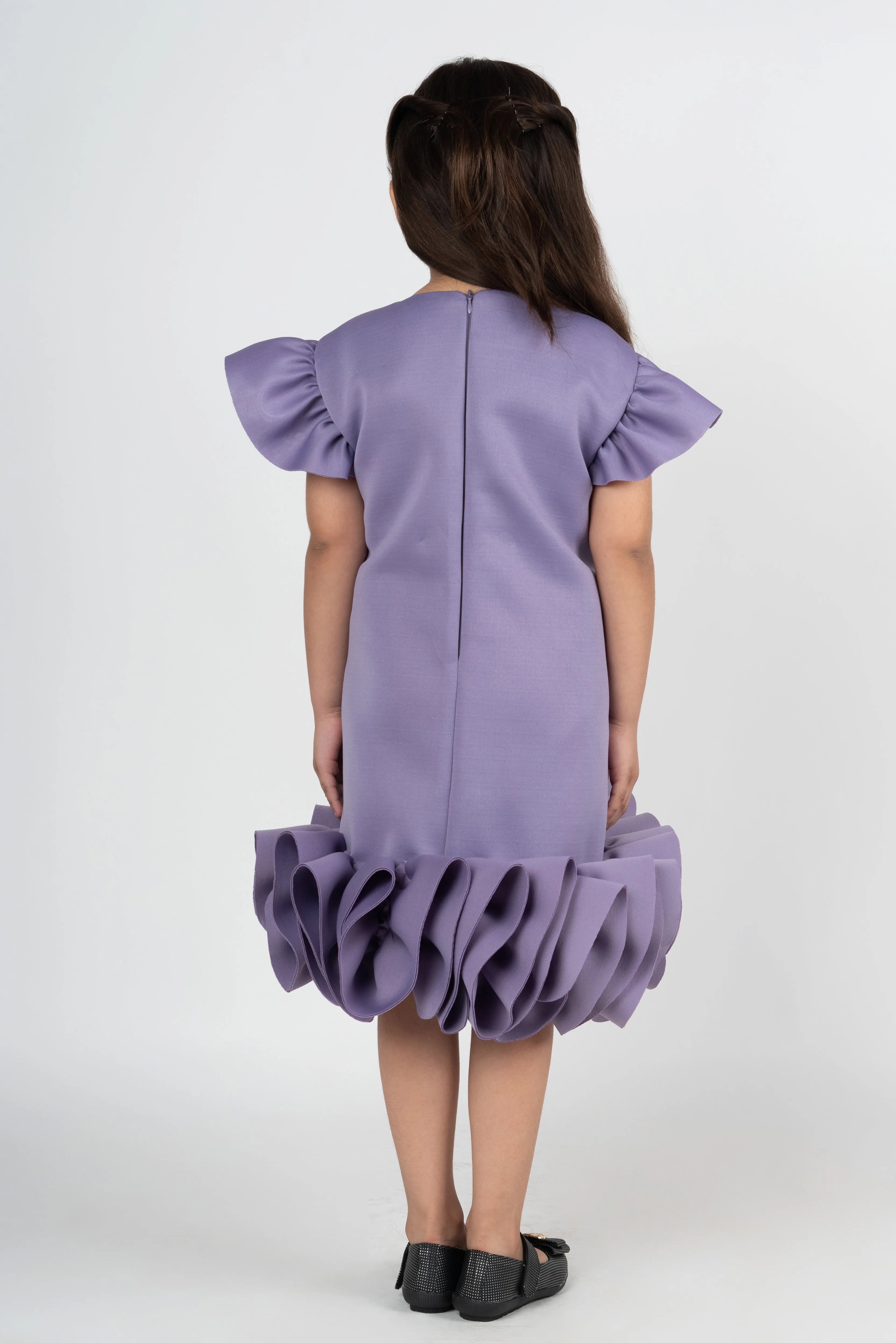 Mauve Bow Ruffle Detailing Neoprene Straight Dress