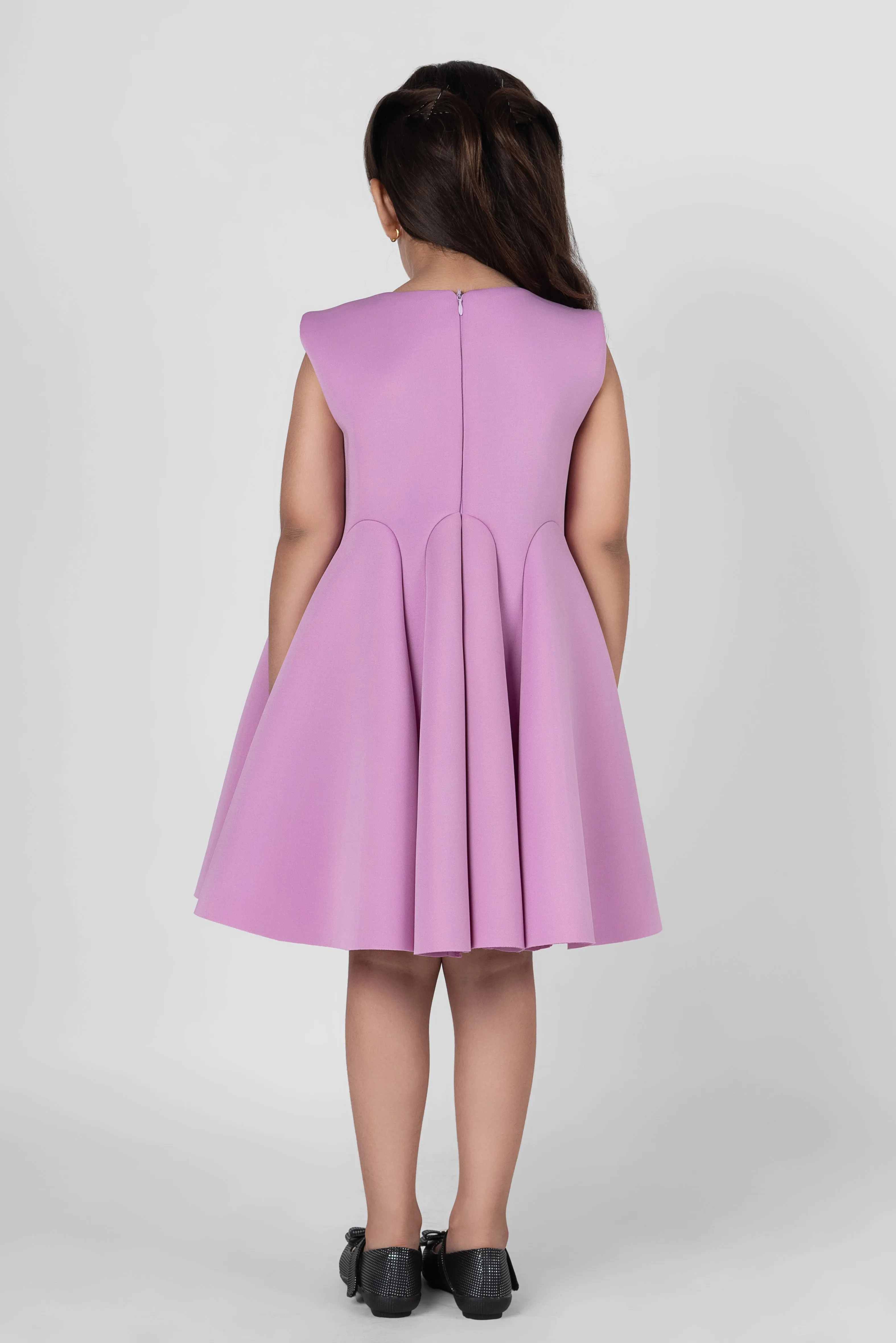 Mauvish Pink  Organza Handmade Flower Detailing  Neoprene Dress