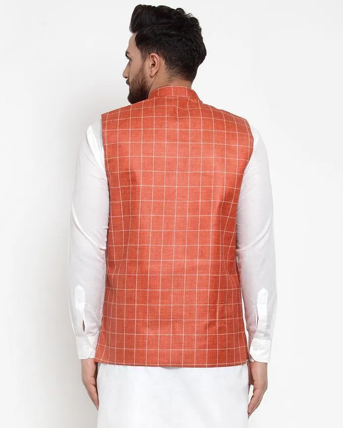 Men Purple Checkered Nehru Jacket by Virat Fashions (1pc)