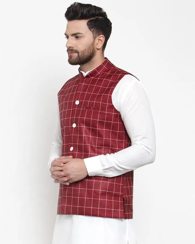 Men Purple Checkered Nehru Jacket by Virat Fashions (1pc)