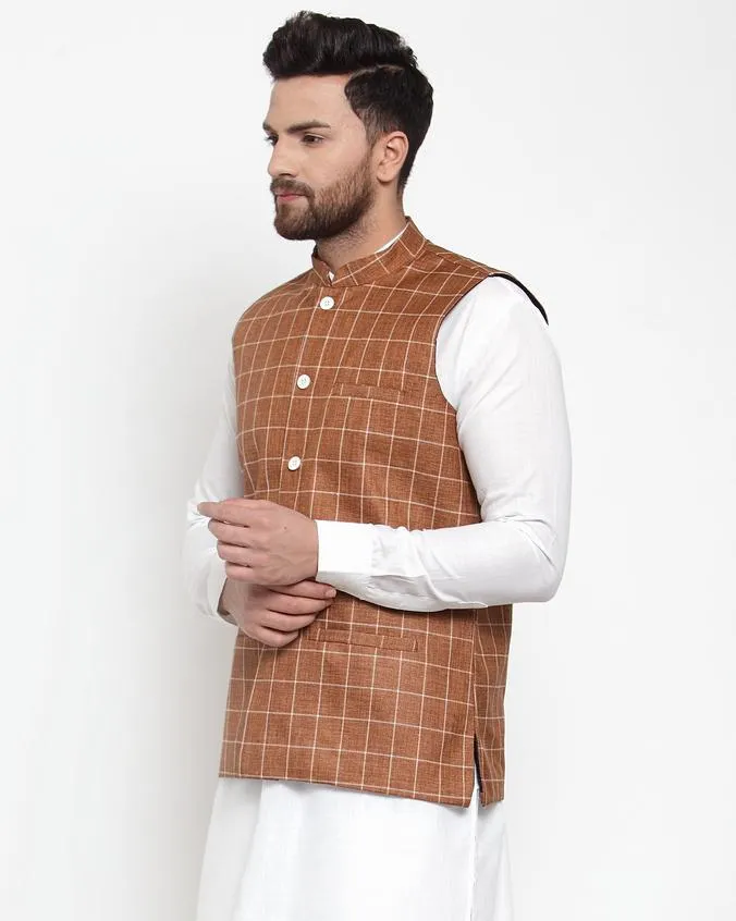 Men Purple Checkered Nehru Jacket by Virat Fashions (1pc)