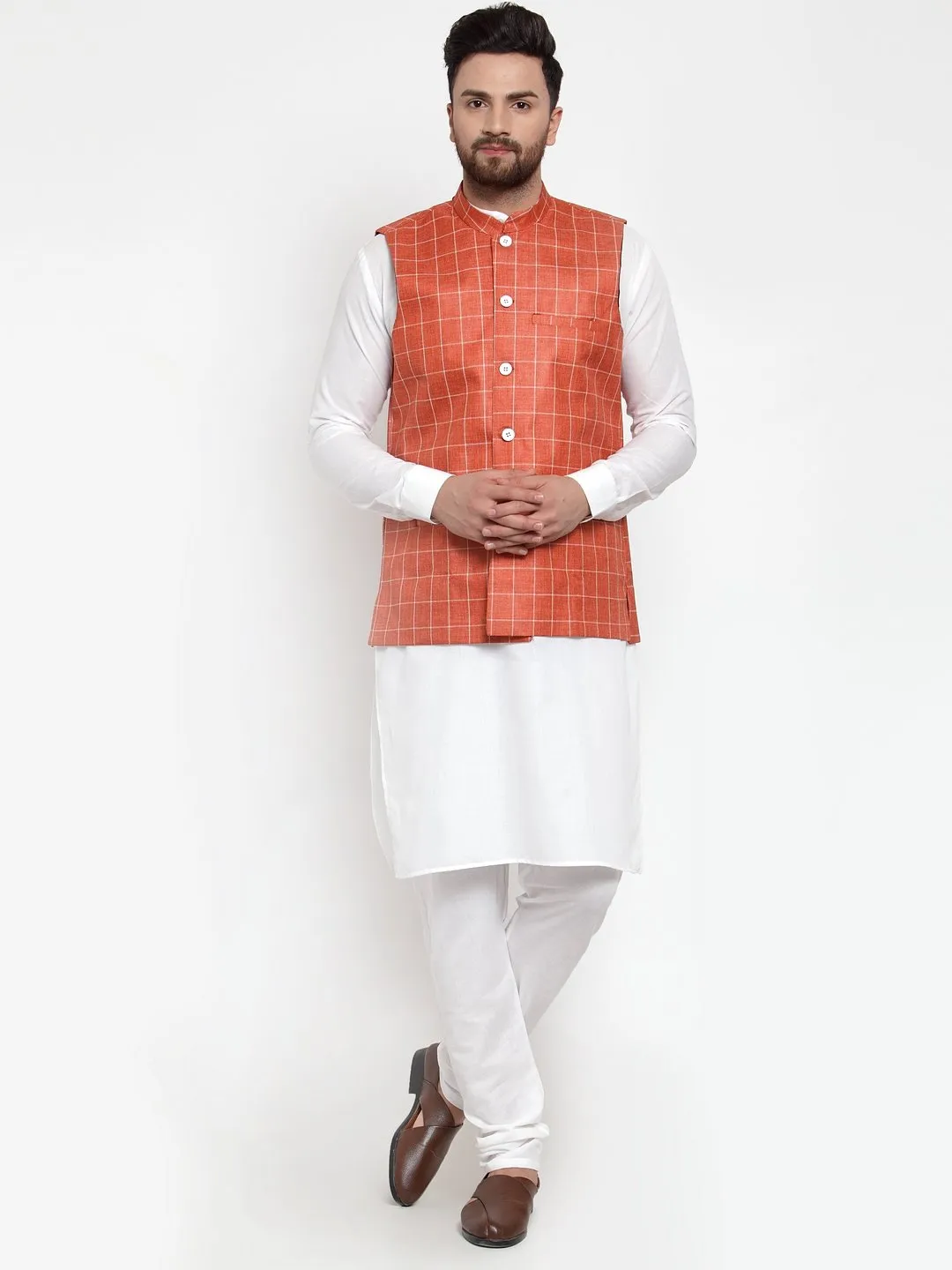 Men Purple Checkered Nehru Jacket by Virat Fashions (1pc)