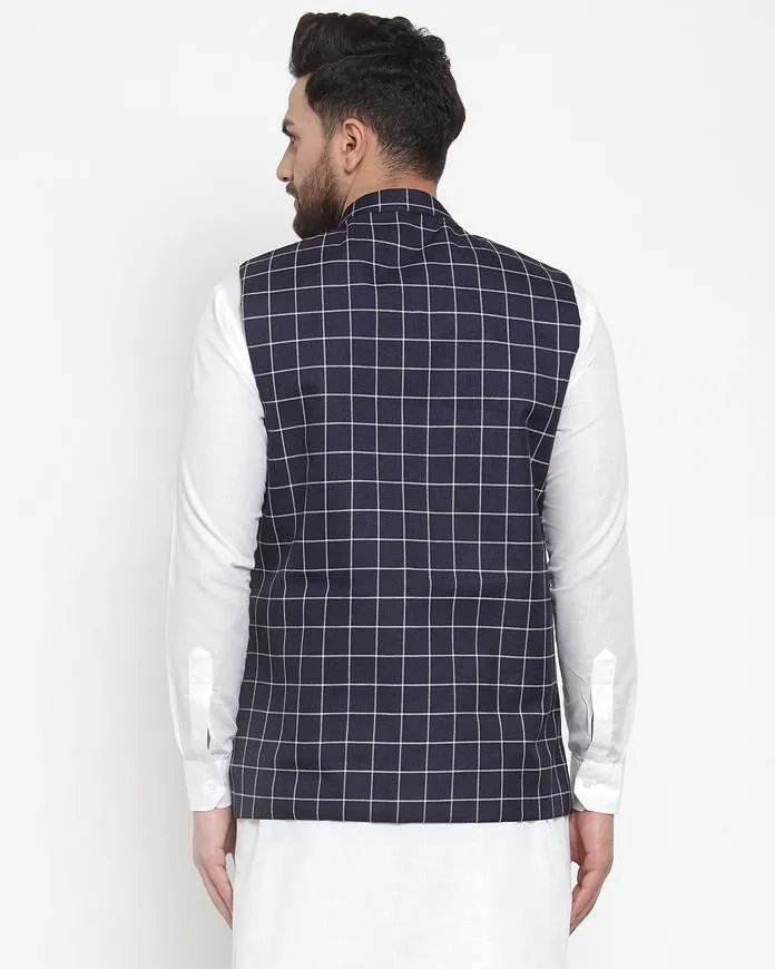 Men Purple Checkered Nehru Jacket by Virat Fashions (1pc)