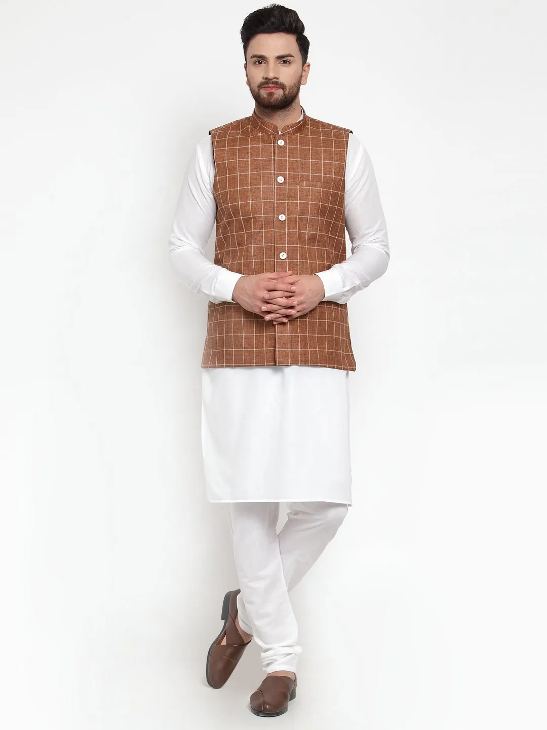 Men Purple Checkered Nehru Jacket by Virat Fashions (1pc)