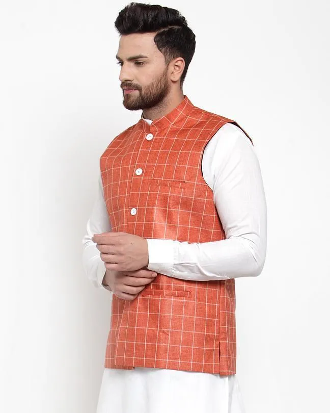 Men Purple Checkered Nehru Jacket by Virat Fashions (1pc)