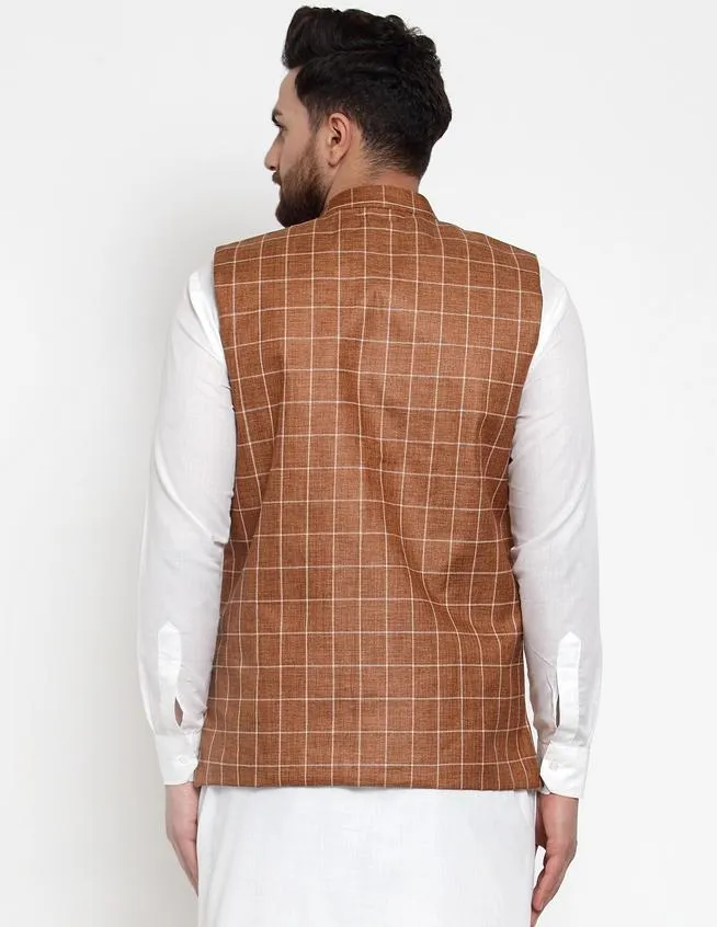 Men Purple Checkered Nehru Jacket by Virat Fashions (1pc)