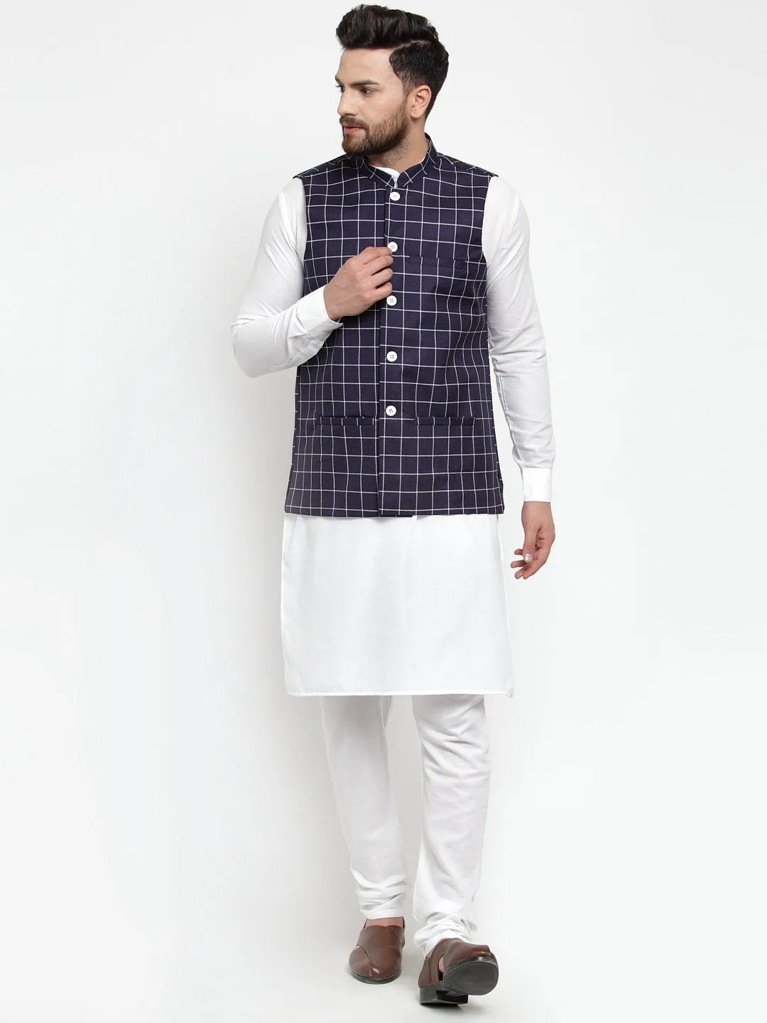 Men Purple Checkered Nehru Jacket by Virat Fashions (1pc)