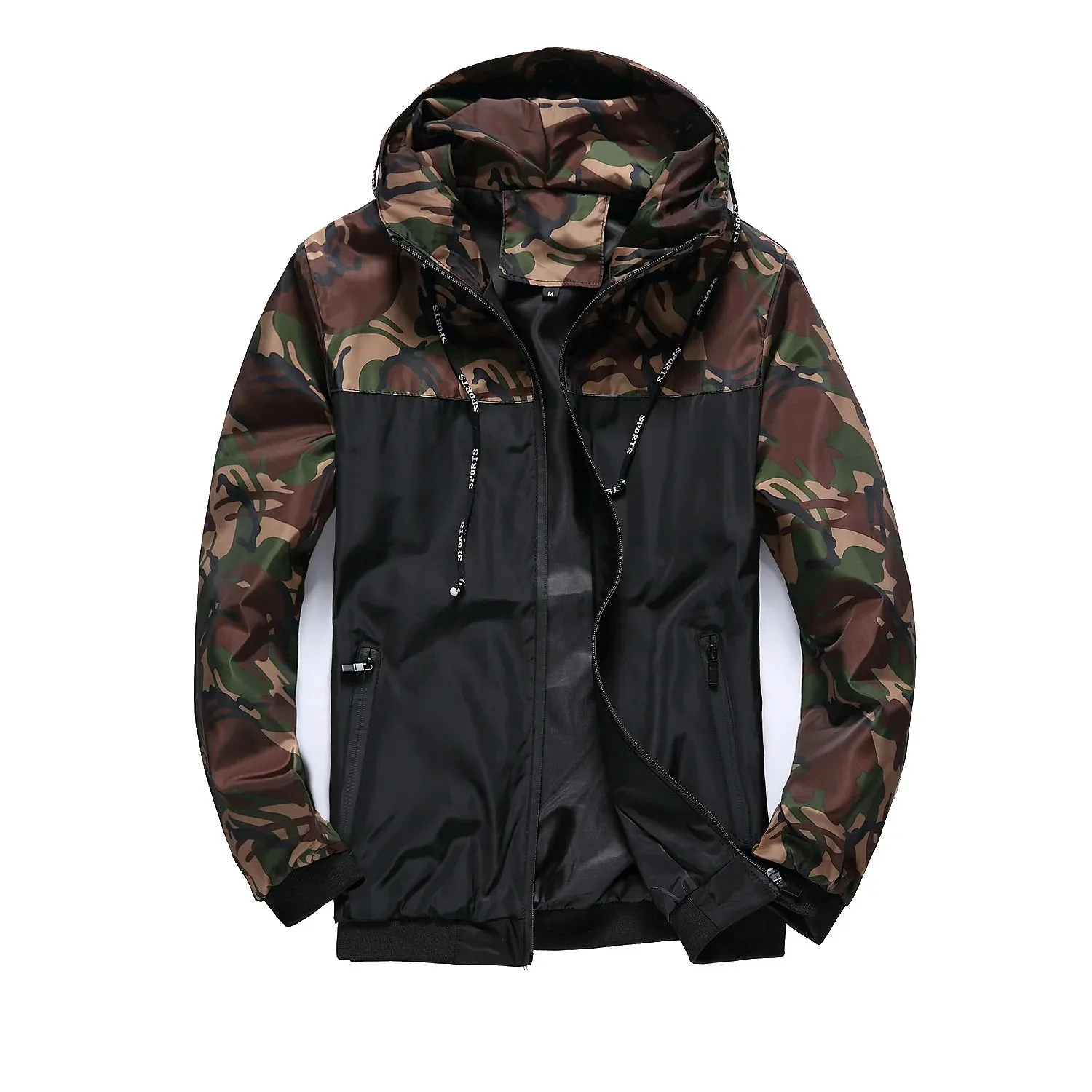 Men's Camouflage Hooded Colorblock Jacket Coat