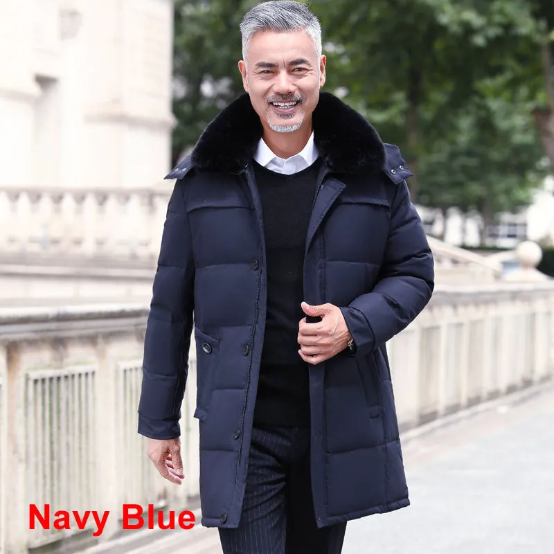 Men's mid-length fur collar down jacket