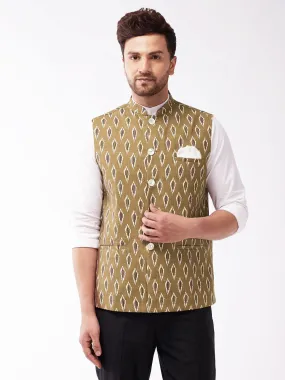 Men's Multicolor-Base-Green Cotton Nehru Jacket - Vastramay