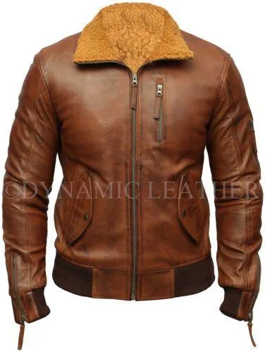 Mens Retro Brown Hooded Fur Real Leather Bomber Jacket